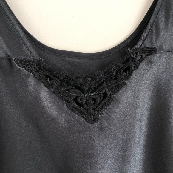 Vintage Black Satin Embroidered Lingerie Tank Top - Picture 2 of 3